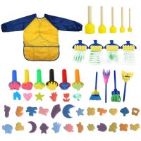 [Kiki tool store] 44pcs Sponge Painting Brushes Kit Mini DIY Painting Kits Early Learning Kids Paint Set Roller Sponge Brush Child Apron Play Gift