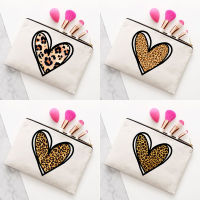 Leopard Love Print Cosmetic Organizer Bag Ladies Makeup Bag Women Toiletry Bag Female Storageitem Womens Canvas Clutch Bag