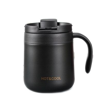 Coffee Mug Thermal Double-Walled Stainless Steel Drinking Cup with Handle and Lid Vacuum Thermal Mug for Office
