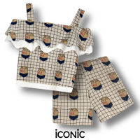 iCONiC CREAM MILK BOX TOP + SHORTS #5847 เซท เสื้อ กางเกง พิมพ์ลาย กล่องนม สีครีม เซทเสื้อกางเกง เข้าเซท เสื้อผญ กางเกงผญ เสื้อแฟชั่น เสื้อเปิดไหล่