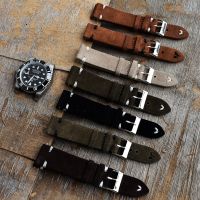 Retro Suede Leather Watchband 18mm 20mm 22mm 24mm Brown Watchstrap Stainless Steel Silver Buckle for Men Women Watch Replacement