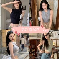 DD SHOPพร้อมส่ง 47209 เสื้อกล้ามไหมพรม ดีเทลถักเชือกด้านหน้าคิ้วมากเกาหลีสุด