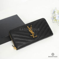 NEW YSL ZIPPY WALLET LONG BLACK CHEVRON GHW