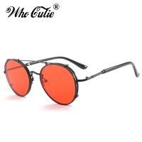 WHO CUTIE 2018 RED LENS Round Steampunk Sunglasses Men Women Metal Frame Circle Clear Lens Retro Punk Sun Glasses Shades OM376