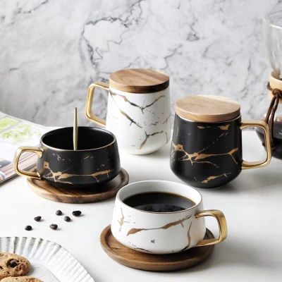 【High-end cups】นอร์ดิกหินอ่อนแก้วกาแฟ MatteWater CafeMilk ถ้วย Condensed CoffeeCup SaucerWith DishSet Ins