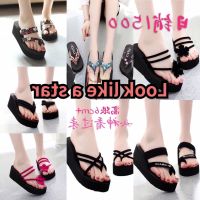 COD DSGRTYRTUTYIY [COD]New high-heeled thick soled slippers beach anti-skid flip flops womens student fashion Korean version wear sandals outside