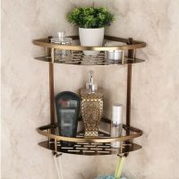 ❈ Wall Antique Bronze Bathroom Triangle Shelves Dual Tier Corner Aluminum Shelf Shower Basket etagere mural shower caddy repisa