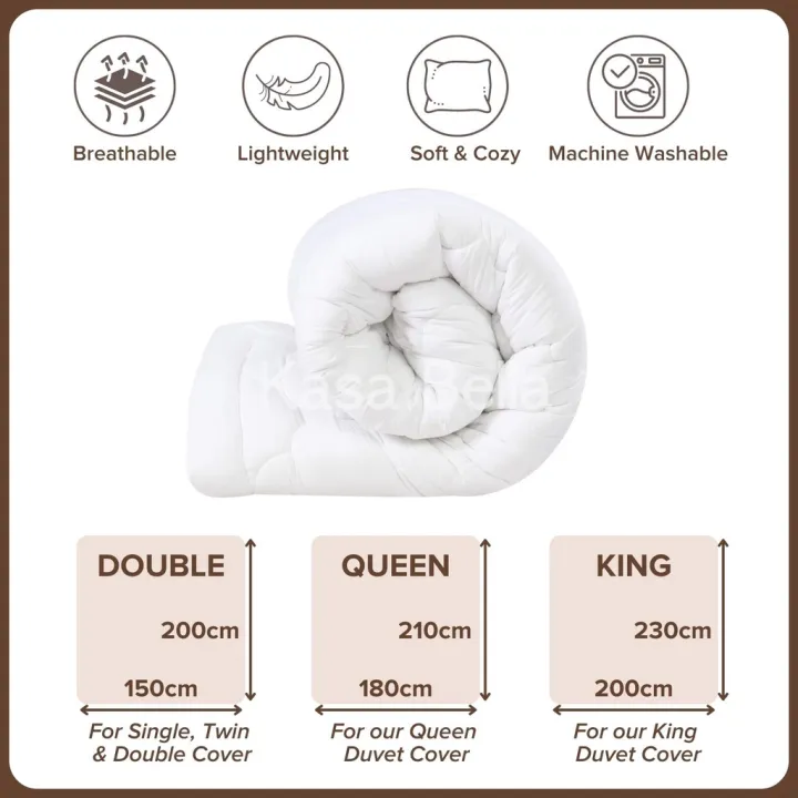 cotton Kasa Bella Plain White ComforterDuvet Filler Alternative Bed ...