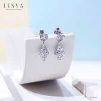 LenYa Jewelry ต่างหูเพชร DiamondLike ดีไซน์เก๋ ทันสมัยรูปหัวใจ ด้วยลวดลายกราฟฟิค บนตัวเรือนเงินแท้ชุบทองคำขาว