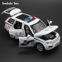 1:32 Alloy Range Rover Siren Police Model Luxury SUV Simulation Diecast Metal Pull Back Music With Lights Cars Toys For Children