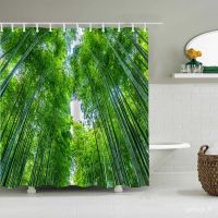 YQ2 Green Bamboo Panda Shower Curtain Chinese Style Nature Landscape Plant Garden Scenery Waterproof Bathroom Curtain Sc