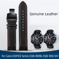 สายนาฬิกาหนังแท้สำหรับ Casio EDIFICE Series EQB-800BL EQB-900501Mens Watch Band Accessories