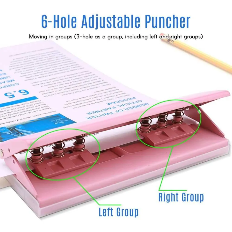 Adjustable 6-hole Desktop Punch Puncher For A4 A5 A6 B7 Dairy Planner  Organizer Six Ring Binder With 6 Sheet Capacity Black