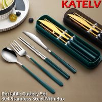 304 Tableware Set Portable Cutlery Set Dinnerware Set High Quality Stainless Steel Knife Fork Spoon Travel Flatware With Box Flatware Sets