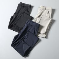 Silky as milk! Stretchy and anti-wrinkle! Straight loose business commuting navy blue casual pants for men summer thin 【JYUE】