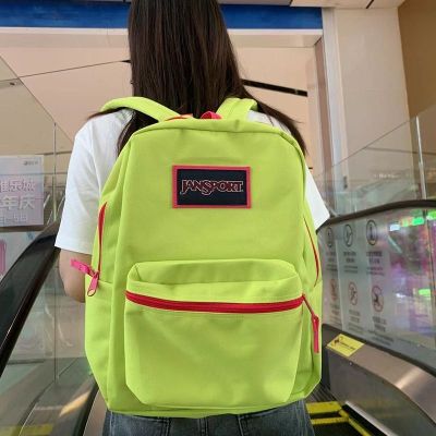 【พร้อมส่ง】Newjansportĕbackpack กระเป๋าเป้สะพายหลัง สีพื้น สีเขียวเรืองแสง สําหรับนักเรียน