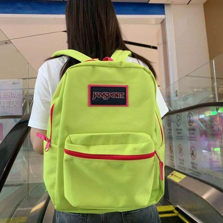 พร้อมส่ง-newjansport-backpack-กระเป๋าเป้สะพายหลัง-สีพื้น-สีเขียวเรืองแสง-สําหรับนักเรียน