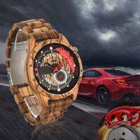 ZZOOI Mens Brake Disc Wooden Watch Wristwatches Multifunctional With Calendar Red Clock Wheel Wood Watches For Men relogio masculina