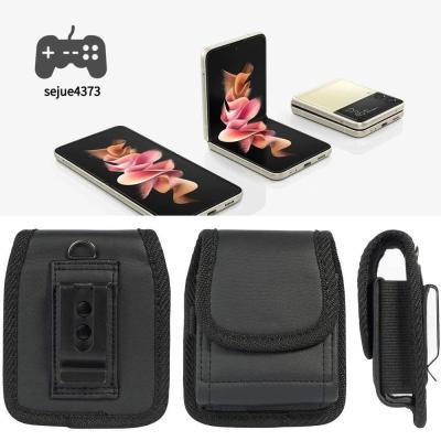 SEJUE4373สีดำสำหรับ Galaxy Z Z Flip 3กระเป๋าเก็บของโทรศัพท์ผ้าอ๊อกซ์ฟอร์ดกระเป๋าคาดเอวแบบพับหนังกระเป๋าโทรศัพท์มือถือพับได้เคสโทรศัพท์ผู้ชายกระเป๋าใส่โทรศัพท์กระเป๋าใส่โทรศัพท์