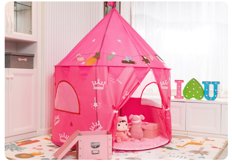 DierCosy Childrens Castle Play Tent with Dark Stars Glow Foldable pop-up Pink Play Tent/House Toy Indoor and Outdoor use