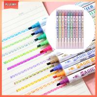 PLLEWY 10PCS/Set อุปกรณ์การเรียนสำนักงาน สีเปลี่ยนได้ หัวคู่ ปากกาทาสี เครื่องมือวาดภาพวาด ชุดปากกาไฮไลท์ เครื่องหมายเรืองแสง