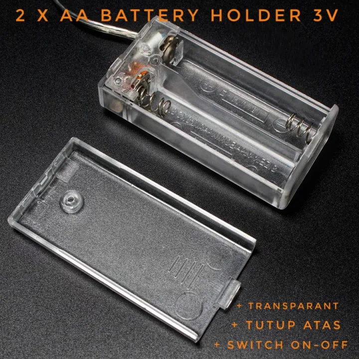 2 x AA Battery Holder Transparant Dudukan Baterai 3V + Switch ON OFF