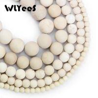 WLYeeS Natural Matte Ancient Fossils Stone Rice white Round Loose bead ball 4/6/8/10/12MM Jewelry bracelet making DIY Accessory