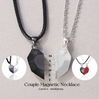 Fashion Romantic Colorful Magnetic Heart Shape Wishing Stone Couple Pendant Necklace for Men Women Cute Love Jewelry for Lover