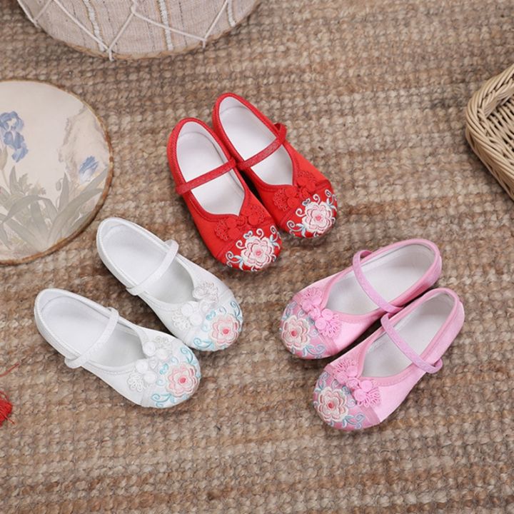 LASGO Hanfu girls embroidered shoes old Beijing children's cloth shoes  national style baby princess shoes students costume show shoes 