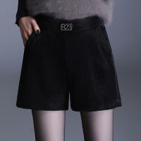 2022 Gold Velvet Thick Shorts Warm A-line Wide-leg Stretch High-waist Loose Black Outer Wear Straight and Thin Boot Shorts