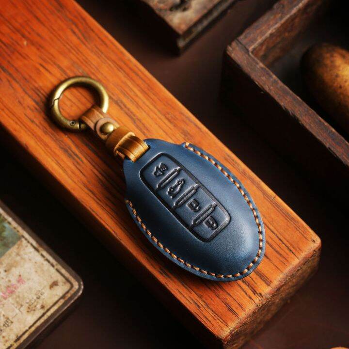 luxury-car-key-case-cover-leather-keychain-holder-accessories-for-nissan-xtrail-qashqai-tiida-teana-sylphy-remote-keyring-shell