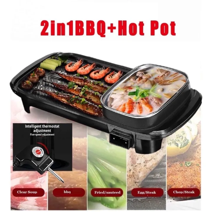 2 In 1 Electric Multi Cooker Barbecue Pan Hot Pot Cooker Electric 