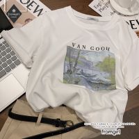 COD dsfrteryewe เสื้อยืดแขนสั้น พิมพ์ลายตัวอักษร ภาพวาดสีน้ํามัน ทรงหลวม สไตล์ฮ่องกงเรโทร สําหรับผู้หญิง