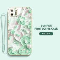 เคสโทรศัพท์สำหรับ Realme OPPO C11 2020สไตล์ภาพวาดสีน้ำมันดอกไม้แบนเคสนิ่มเคลือบอิเล็คโทรเพลทเปลือกหอยสายคล้องคอ