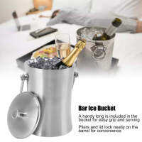 1L Double Wall Bar Ice Bucket เอวรูปถังน้ำแข็งสแตนเลสพร้อมฝาปิดแยกน้ำแข็งสำหรับเครื่องดื่มไวน์แชมเปญ