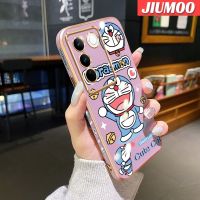 JIUMOO เคสสำหรับ Vivo V27 5G V27 Pro 5G V27E 5G S16 Pro 5G S16E 5G เคสการ์ตูนรูปโดราเอมอนน่ารักชุบหรูหราเคสโทรศัพท์ขอบสี่เหลี่ยมลวดลายเคสนิ่มคลุมทั้งหมดป้องกันเลนส์กล้อง