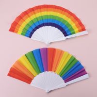 1PC Rainbow Handheld Folding Fan Spanish Rainbow Folding Dance Performance Home Decoration Fan