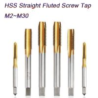 Metric Machine Screw Tap HSS Ti-coated Hand Spiral Point 4 Straight Flutes Plug Thread Tapping Bearing Steel M2 M24 High Speed