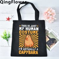 ถุงผ้าฝ้ายกระเป๋าสะพายไหล่กระเป๋าช้อปปิ้ง Capybara ถุงรีไซเคิล Bolsa Shoping Bag Cabas ร้านขายของชำ