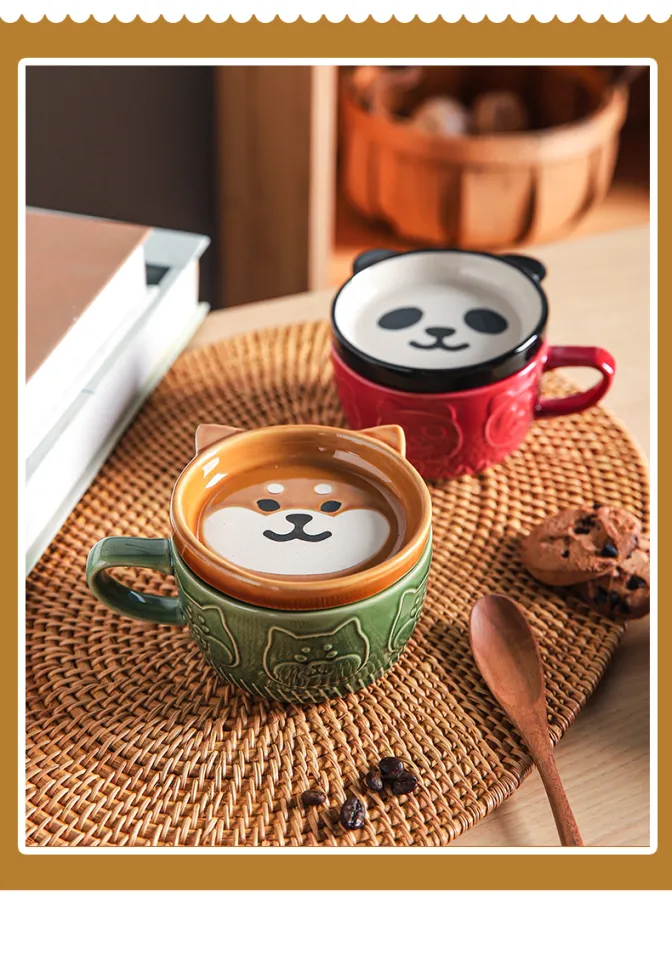 Ceramics Cute Cat Cup Shiba Inu Coffee Cups Mug with Lid Personality Gift  Household Cartoon Kawaii Kids Breakfast Oat Milk Mugs