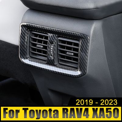 HOT LOZKLHWKLGHWH 576[ร้อน W] อุปกรณ์เสริมในรถยนต์สำหรับโตโยต้า RAV4 XA50 2019 2021 2022 2023ไฮบริดสแตนเลสด้านหลังเครื่องปรับอากาศ Vent O Utlet กรอบปกตัด