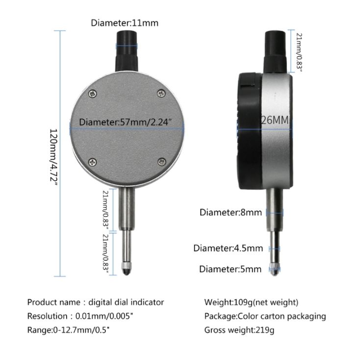 เครื่องวัดหน้าปัดดิจิตอลอิเล็กทรอนิกส์นิ้ว-การแปลงเมตริก0-12-7mm-0-5-พร้อมหัววัดที่ถอดออกได้