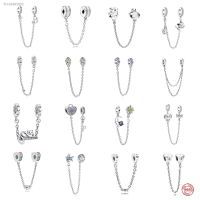 ✤❣ New Original Purple Key Lock Cat Flower Safety Bead Chain Fit Clip Charms Silver 925 Bracelet Trinket Diy Women Jewelry 2022