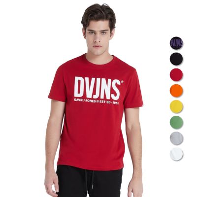 DSL001 เสื้อยืดผู้ชาย DAVIE JONES เสื้อยืดพิมพ์ลายโลโก้ สีขาว สีเทา สีดำ สีแดง สีเขียว Logo Print T-Shirt LG0018WH RE BK TD GR 25YE 26OR 26BK เสื้อผู้ชายเท่ๆ เสื้อผู้ชายวัยรุ่น