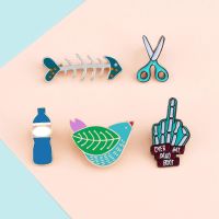 【DT】hot！ Metal Enamel Brooches Scissors Bottle Gesture Rooster Badge Pin Shirt Jackets Lapel Badges Pins