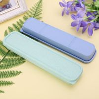 Portable Eco-Friendly Wheat Straw Cutlery Camping Picnic Box Dishware Kitchen Utensils Case Travel Stationery Flatware Sets