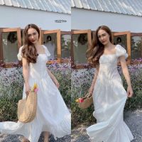 J15227 Maxi Dress แม็กซี่เดรส แขนตุ๊กตา แต่งพลีท ชายระบาย