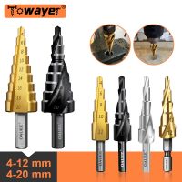 4-12 4-20 HSS Titanium Coated Step Drill Bit Spiral Grooved High Speed Steel Tool Wood Metal Hole Cutter Cone Drilling Tools