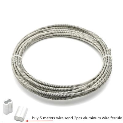 5 Meter 0.8mm 1mm 1.2mm 1.5mm 2mm Diameter Steel Wire bare Rope lifting Cable line Clothesline Rustproof 304 Stainless Steel 7x7