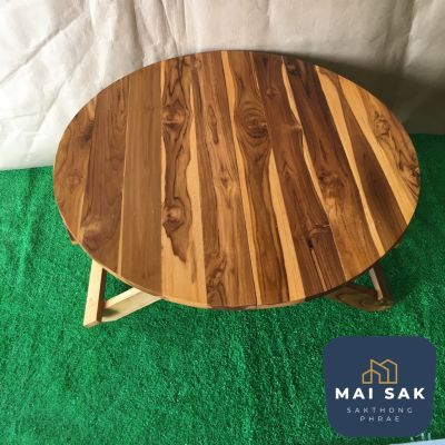 โต๊ะพับได้  โต๊ะพับญี่ปุ่นทรงกลม พับได้  เคลือบสีแล้ว ขนาด กว้าง 70 เซนติเมตร ยาว 70 เซนติเมตร สูง 30 เ